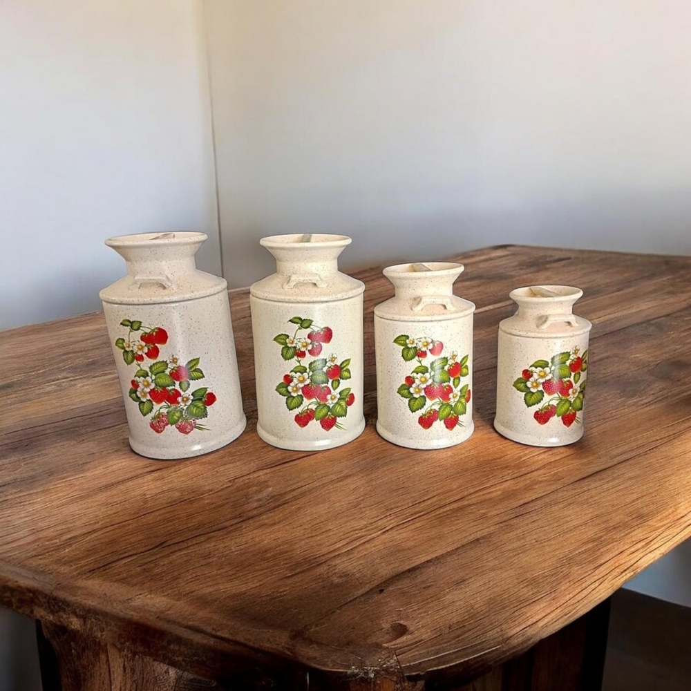 Vintage 4-piece Strawberry Stoneware Canister Set